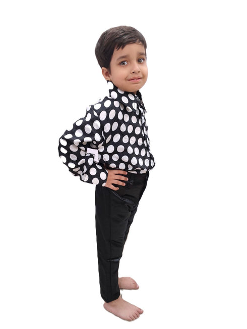 BookMyCostume Black Polka Dots Shirt with Black Shining Pant | Retro Theme Kids Fancy Dress Costume | Stylish Dress for Dance, Fancy Dress